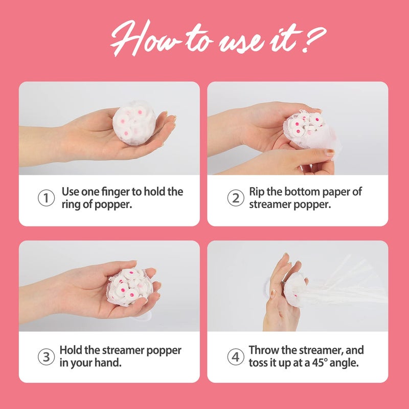 BATTIFE Streamers Poppers - Hand Throw Confetti Poppers, No Mess Paper Crackers for Birthday Wedding Party Celebrations, White, 16.4Ft/5M (20Pack) - Image 5